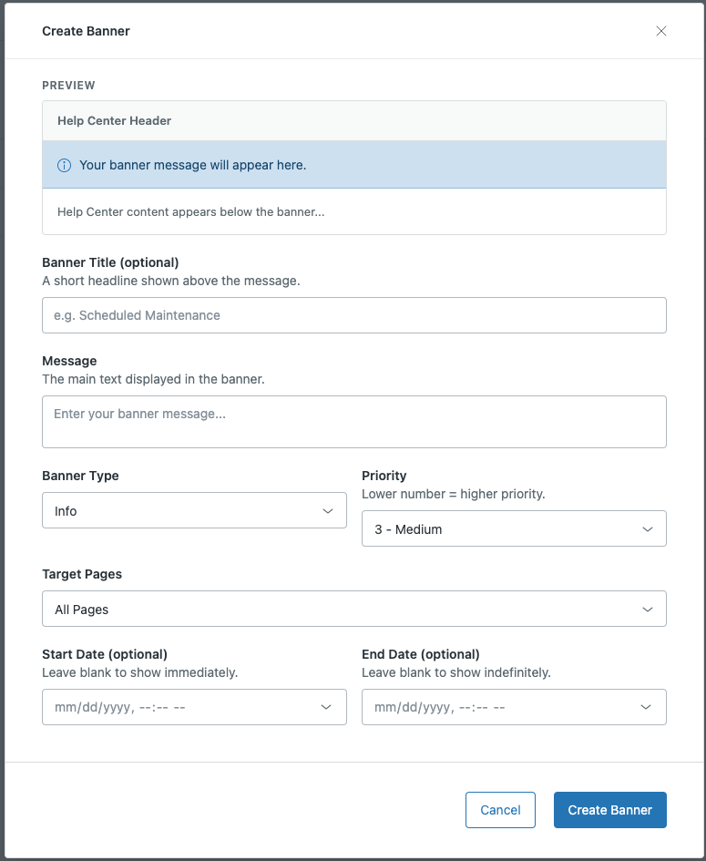 Create Banner admin modal