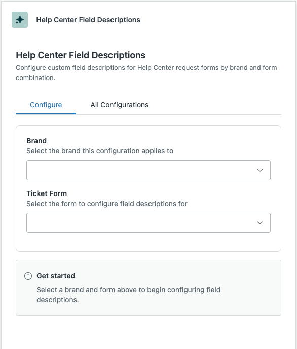 Help Center Field Descriptions — select brand and form