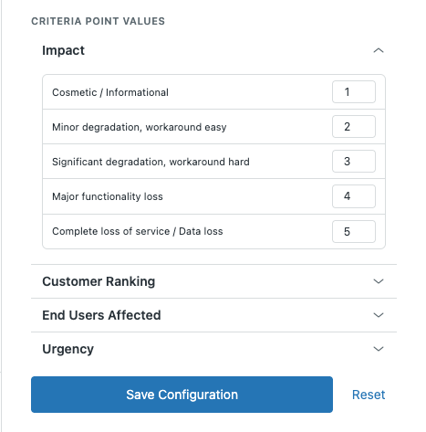 Criteria scoring configuration