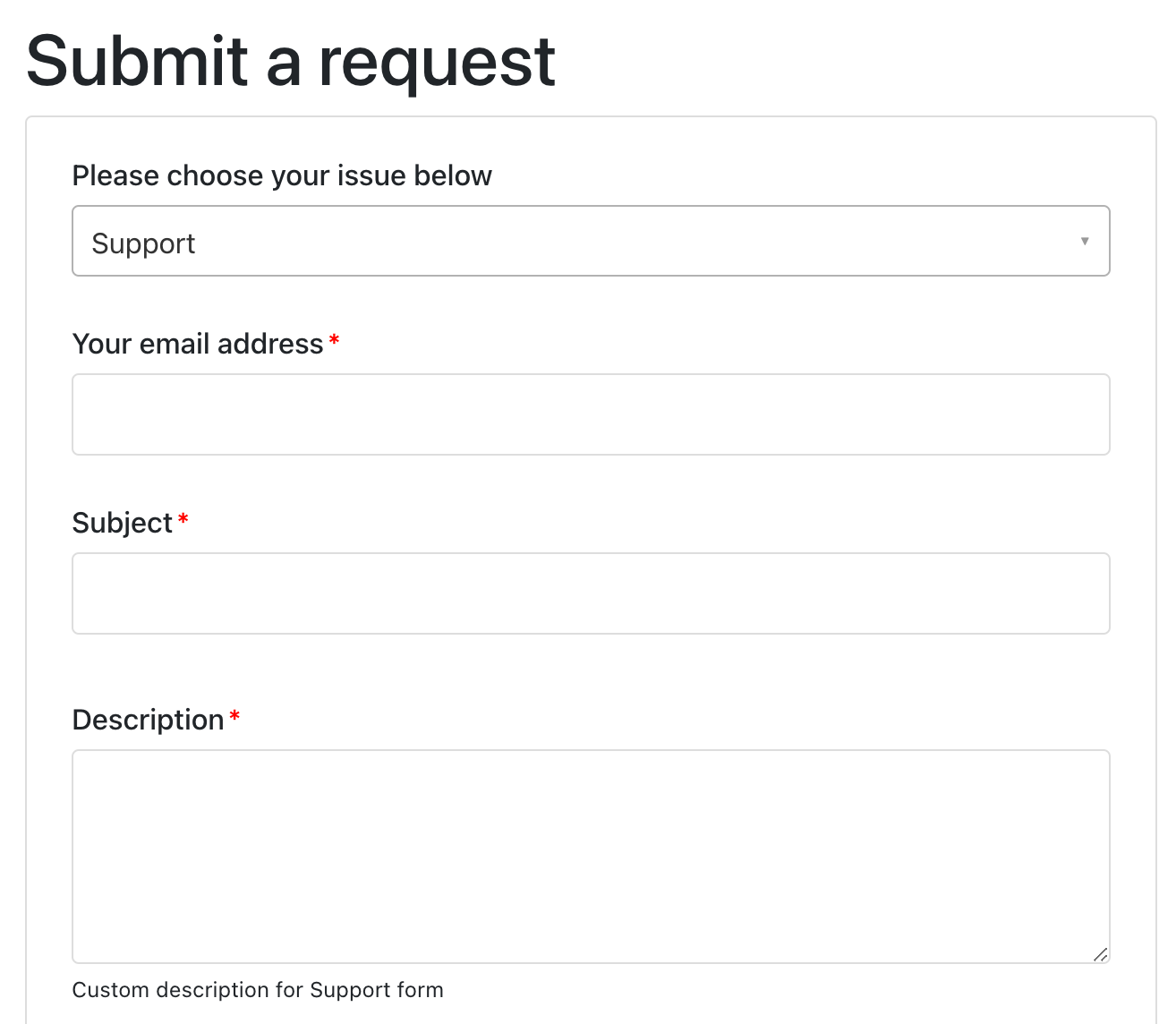 Support form with custom description