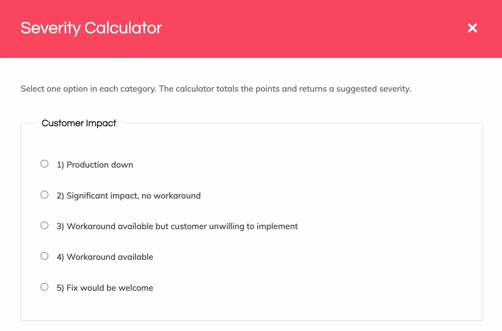 Severity Calculator Interface